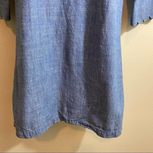 J. by J. Crew Chambray Shift Dress Scalloped Sleeves Blue Preppy Back Zipper 0 - Picture 4 of 10